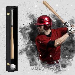 Baseball Bat Display Case Wall Mounted Vertical or Horizontal Wooden Frame With98%