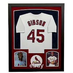 Bob Gibson Signed White Custom Suede Matte Framed Baseball Jersey