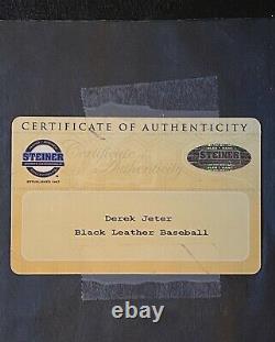 DEREK JETER Framed Photo & Signed Black Ball Baseball Autographed Steiner HOF
