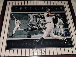 Derek Jeter 16x20 Signed Photo with custom cherry wood frame and pinstripe mat