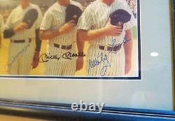 FRAMED MICKEY MANTLE JOE DiMAGGIO WHITEY FORD BILLY MARTIN AUTOGRAPHED PHOTO