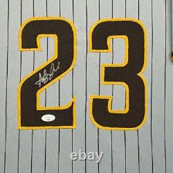 Fernando Tatis Jr Signed San Diego Grey Pinstripe Custom Suede Framed Baseball J