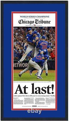 Framed Chicago Tribune At Last Cubs 2016 World Series Newspaper 17x27 Photo