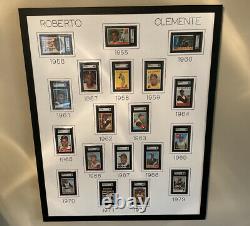 Framed Complete Roberto Clemente 1955-1973 Topps Run. All black Label SGC 4+