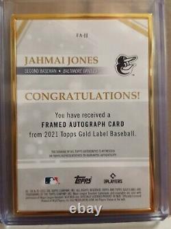 Jahmai Jones 2021 Topps Gold Label FRAMED ON CARD AUTO RC card #FA-JJ Orioles