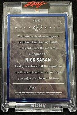 Nick Saban 2022 Leaf Decadence Blue Metal Framed Auto SP /5 Alabama Crimson Tide