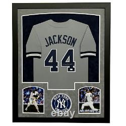 Reggie Jackson Signed Grey Custom Suede Matte Framed Baseball Jersey