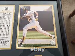 Rickey Henderson Framed HOF 2009 Photo With Commemorative Coins And Stats