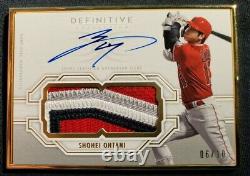Shohei Ohtani /10 Topps Definitive 2020 Gold Framed Game Used 4 Color Patch Auto