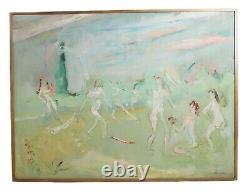 Sterling Strauser (American 1907 1995) Oil painting nudes playing Baseball