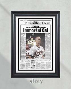 1995 Cal Ripken, l'immortel Cal des Orioles de Baltimore, l'homme de fer, encadré en première page des actualités.