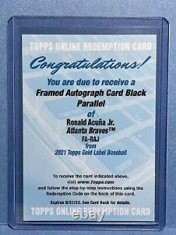 2021 Topps Gold Label Ronald Acuna Jr Black Parallel Autographe Encadré Auto /50
