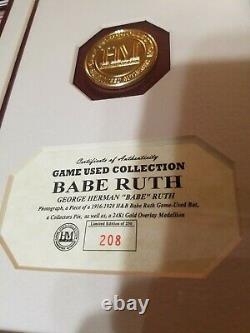 Babe Ruth Jeu Utilisé Piece Bat + 8 X 10 Photo Avec Coa Emmêlée Et Encadrée 16 X 18 Po