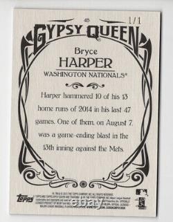 Bryce Harper 2015 Topps Tsigane Carte Queen Encadrée #45 Vrai 1/1