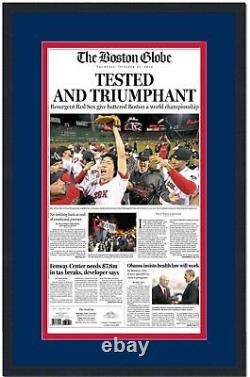'Encadré Boston Globe Testé Red Sox 2013 Couverture de Journal de la Série Mondiale 17x27 Photo'