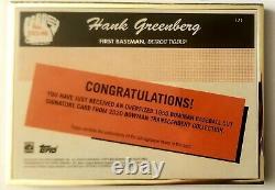 Hank Greenberg 2020 Bowman Transcendant Gold Framed Cut Signature #1/1 Tigers
