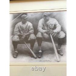 Impression encadrée et matée de baseball VTG Babe Ruth Lou Gehrig Friedlander pour la décoration intérieure