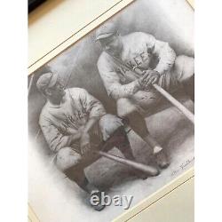 Impression encadrée et matée de baseball VTG Babe Ruth Lou Gehrig Friedlander pour la décoration intérieure
