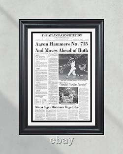 Imprimerie de journal encadrée de 1974 Hank Aaron Record Home Run #715