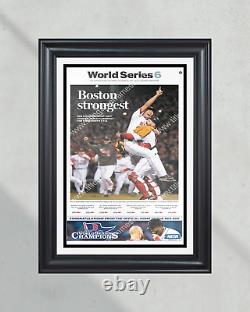 Les Champions de la Série mondiale 2013 des Red Sox de Boston encadrés en première page de journal