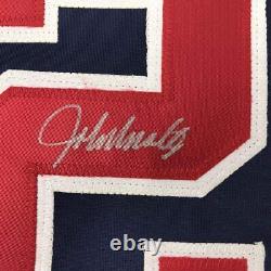 Maillot de baseball bleu d'Atlanta encadré autographié/signé par John Smoltz, taille 33x42, avec certificat d'authenticité JSA COA