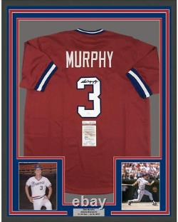 Maillot de baseball rouge d'Atlanta autographié/signé par DALE MURPHY encadré, taille 33x42, certifié JSA COA
