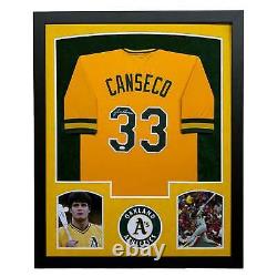 Maillot de baseball signé Jose Canseco d'Oakland jaune personnalisé en daim mat encadré