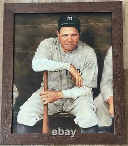 Peinture sur toile encadrée de Babe Ruth, la légende du baseball, par Ron Stark