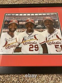 Photo encadrée avec autographes de Ozzie Smith, Willie McGee et Vince Coleman des St Louis Cardinals