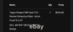 Projet Topps70 #722 Shohei Ohtani 2013 Par Efdot Artist Proof # To 51 Mvp