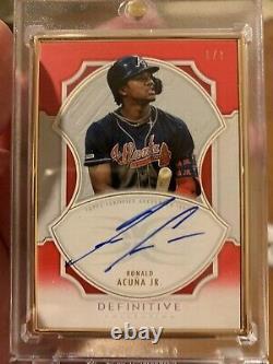 Topps Définitif 2020 Ronald Acuna Acuña Auto Red Framed 1/1. Vrai 1 Sur 1